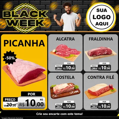 Modelo de Rede Social para Feed Facebook com o tema Black Week para Açougue