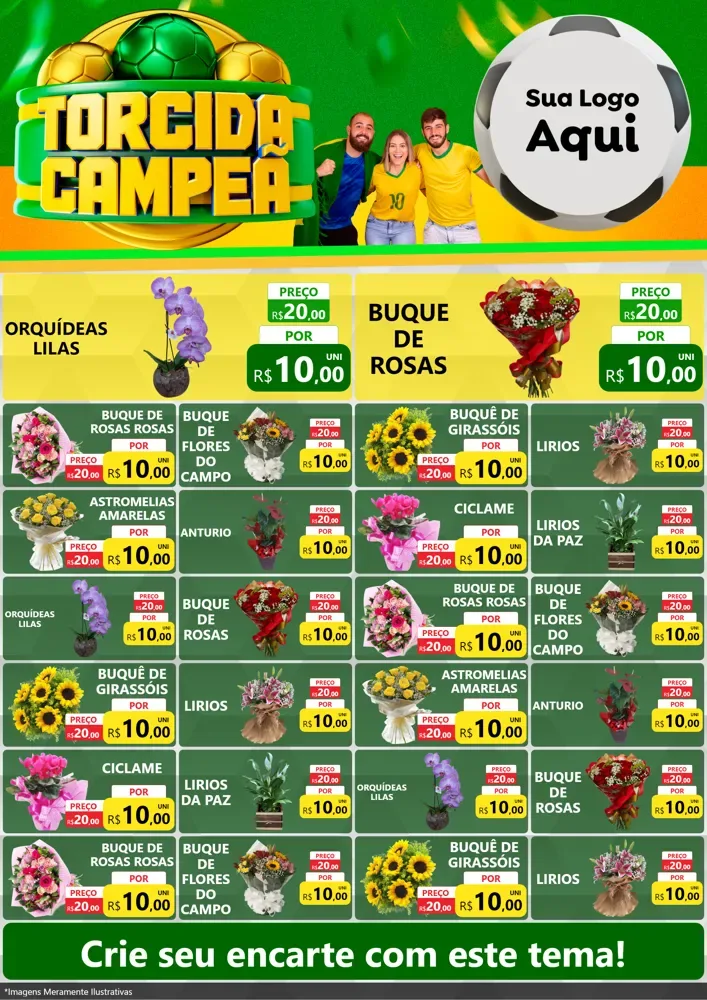 Modelo de Encarte para Encarte A4 Vertical com o tema Torcida Campeã - Copa para Floricultura e jardim