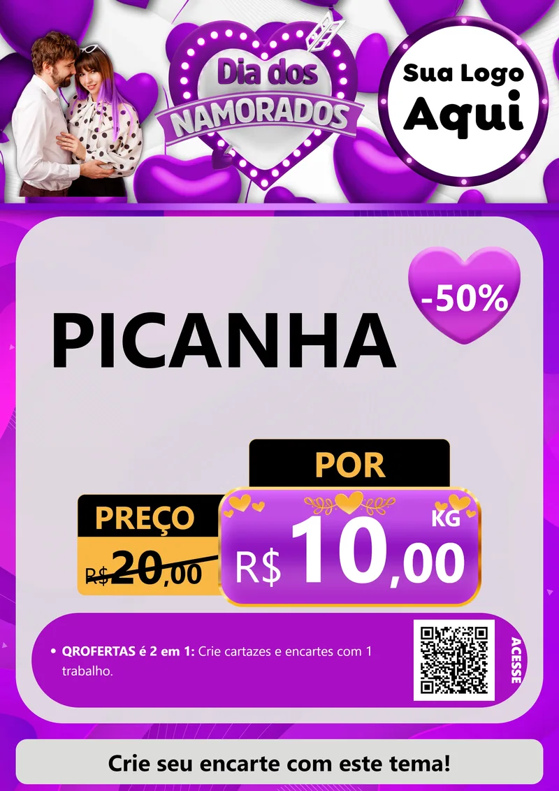 Modelo de Cartaz para Cartaz A4 Vertical com o tema Dia dos Namorados para Açougue