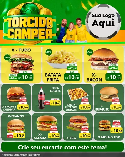 Modelo de Rede Social para Feed Instagram com o tema Torcida Campeã - Copa para Hamburgueria