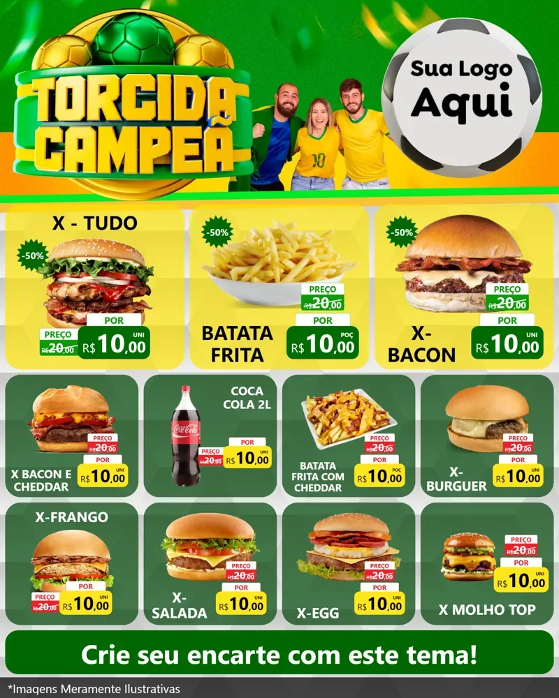 Modelo de Rede Social para Feed Instagram com o tema Torcida Campeã - Copa para Hamburgueria