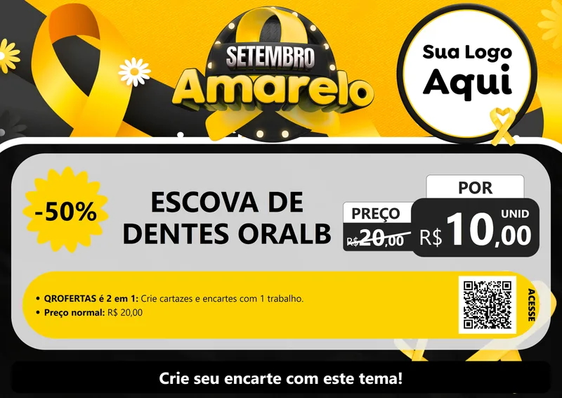Modelo de Cartaz para Cartaz A4 Horizontal com o tema Setembro Amarelo para Higiene Pessoal