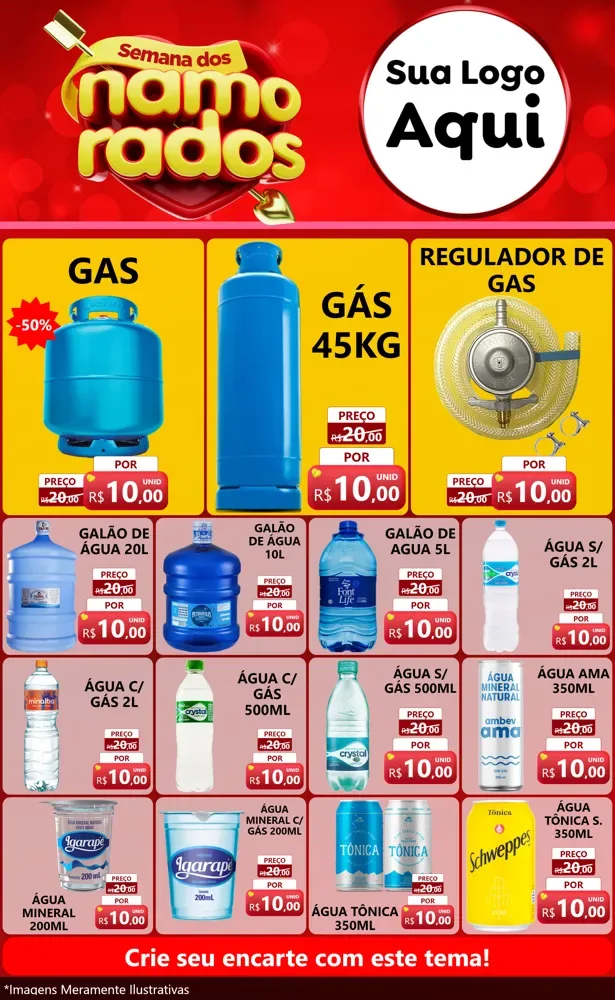 Modelo de Encarte para Encarte Grande com o tema Semana dos namorados para Água e gás