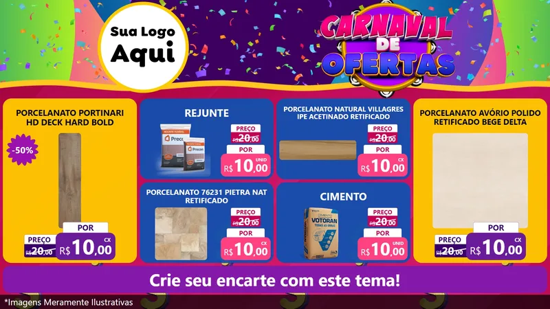 Modelo de TV para TV Horizontal com o tema Carnaval de Ofertas para Pisos e revestimentos