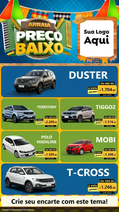 Modelo de TV para TV Vertical com o tema Arraiá de Preço Baixo - Junina para Concessionaria de Carros