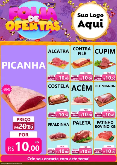 Modelo de Encarte para Encarte A4 Vertical com o tema Folia de Ofertas para Açougue