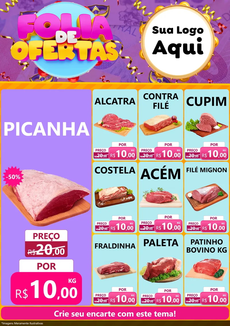 Modelo de Encarte para Encarte A4 Vertical com o tema Folia de Ofertas para Açougue