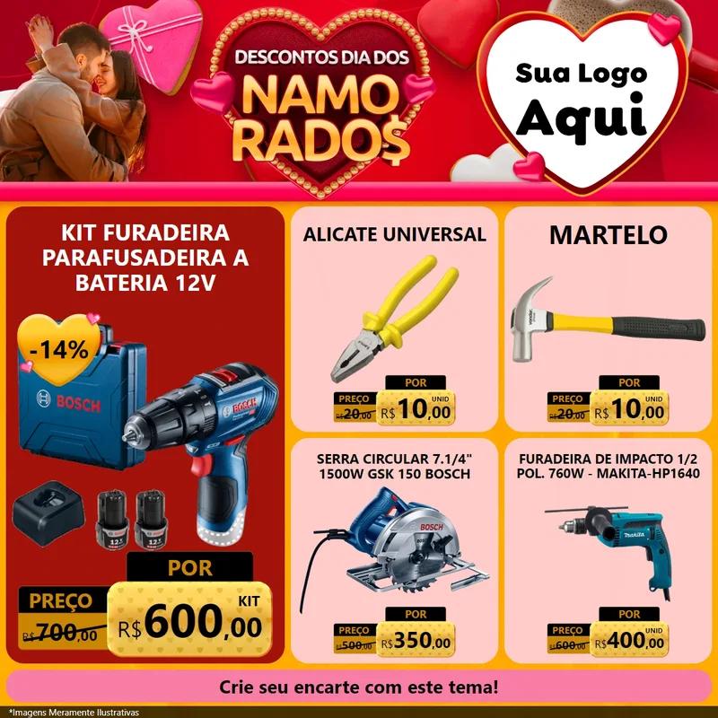 Modelo de Rede Social para Feed Facebook com o tema Descontos Dia dos Namorados para Maquinas e Ferramentas