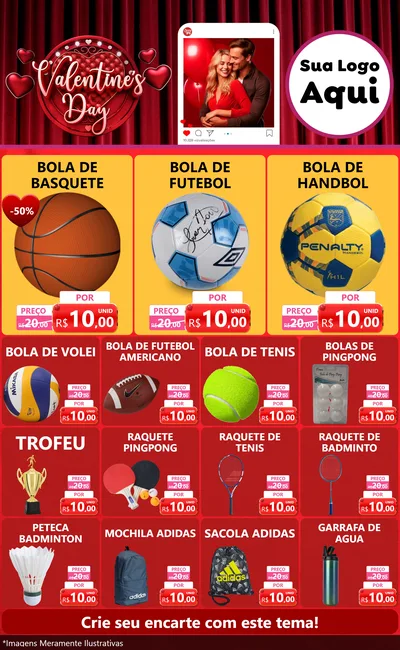 Modelo de Encarte para Encarte Grande com o tema Valentine's Day para Artigos Esportivos