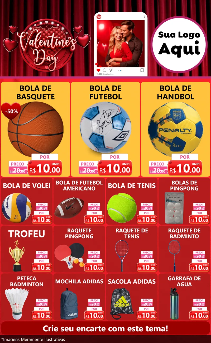 Modelo de Encarte para Encarte Grande com o tema Valentine's Day para Artigos Esportivos