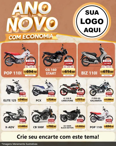 Modelo de Rede Social para Feed Instagram com o tema Ano Novo Com Economia para Concessionaria de Motos