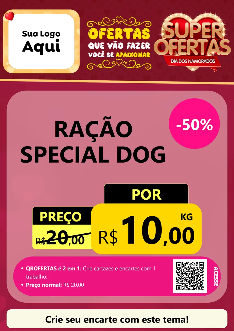 Modelo de Cartaz para Cartaz A4 Vertical com o tema Dia dos Namorados para Pet Shop