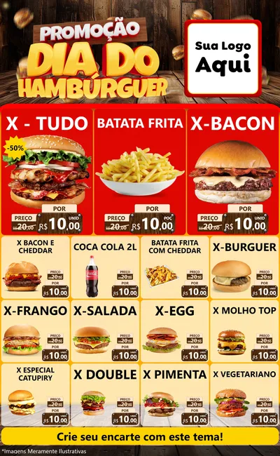 Modelo de Encarte para Encarte Grande com o tema Promoção dia do Hamburguer para Hamburgueria