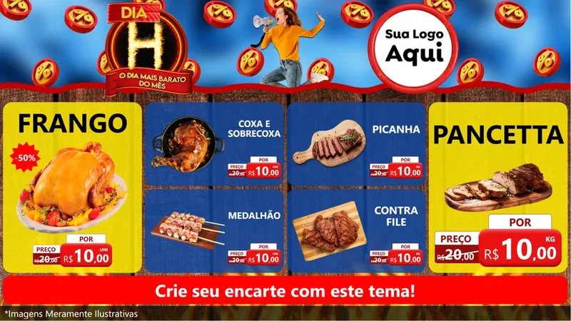 Modelo de TV para TV Horizontal com o tema Dia H - O Dia Mais Barato Do Mês para Assados