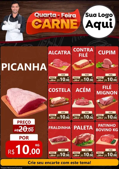 Modelo de Encarte para Encarte A4 Vertical com o tema Quarta-Feira de Carne para Açougue
