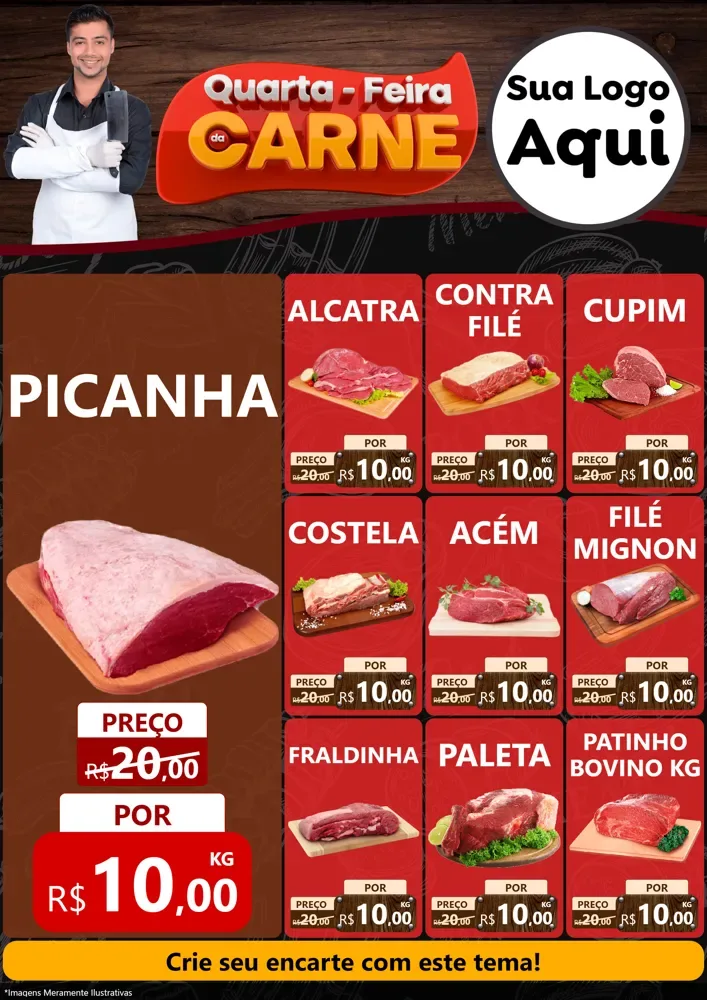 Modelo de Encarte para Encarte A4 Vertical com o tema Quarta-Feira de Carne para Açougue