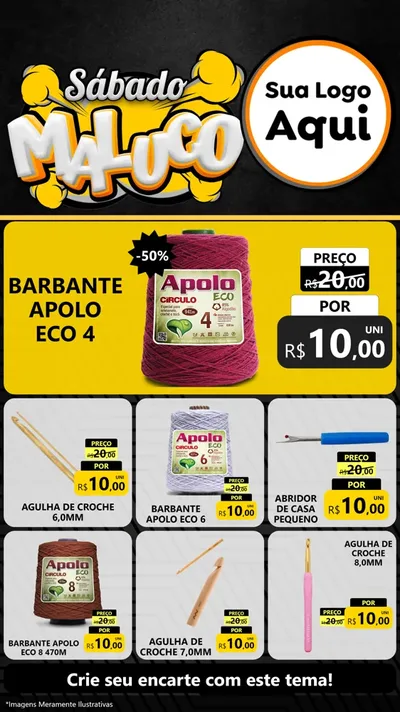 Modelo de Rede Social para Stories com o tema Sábado Maluco para Armarinho e Aviamentos
