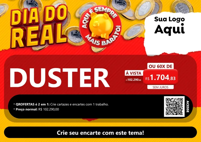 Modelo de Cartaz para Cartaz A4 Horizontal com o tema Dia Do Real para Concessionaria de Carros