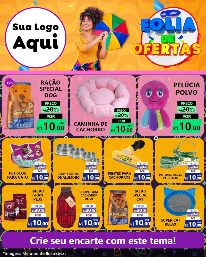 Modelo de Rede Social para Feed Instagram com o tema Folia de Ofertas para Pet Shop