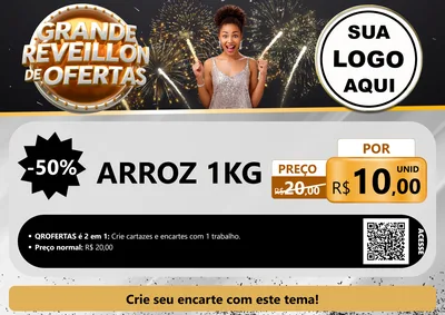 Modelo de Cartaz para Cartaz A4 Horizontal com o tema Grande Réveillon de Ofertas para Supermercado