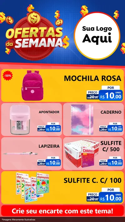 Modelo de TV para TV Vertical com o tema Ofertas Da Semana para Papelaria