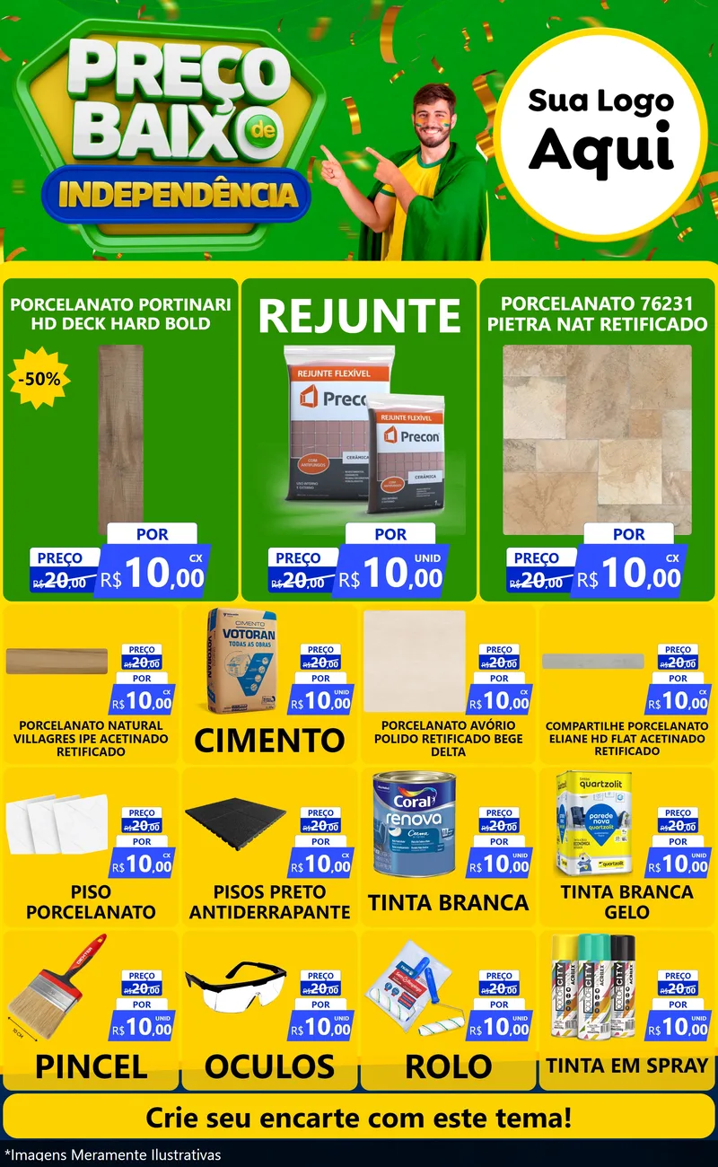 Modelo de Encarte para Encarte Grande com o tema Preço Baixo de Independência para Pisos e revestimentos