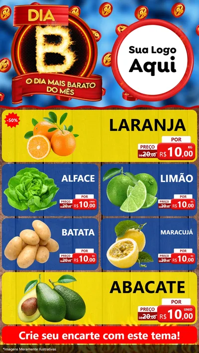 Modelo de TV para TV Vertical com o tema Dia B - O Dia Mais Barato Do Mês para Hortifrúti