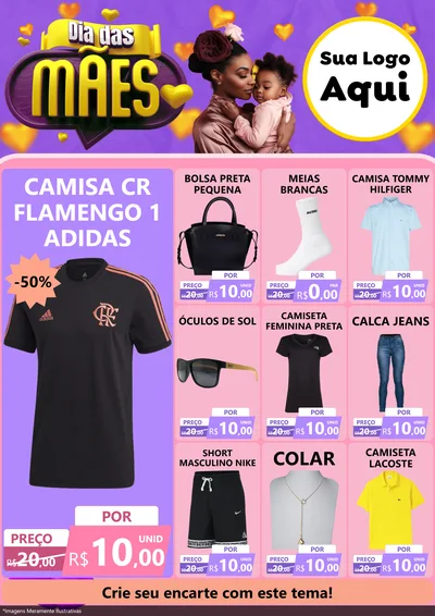 Modelo de Encarte para Encarte A4 Vertical com o tema Dia das Mães para Roupas e acessórios
