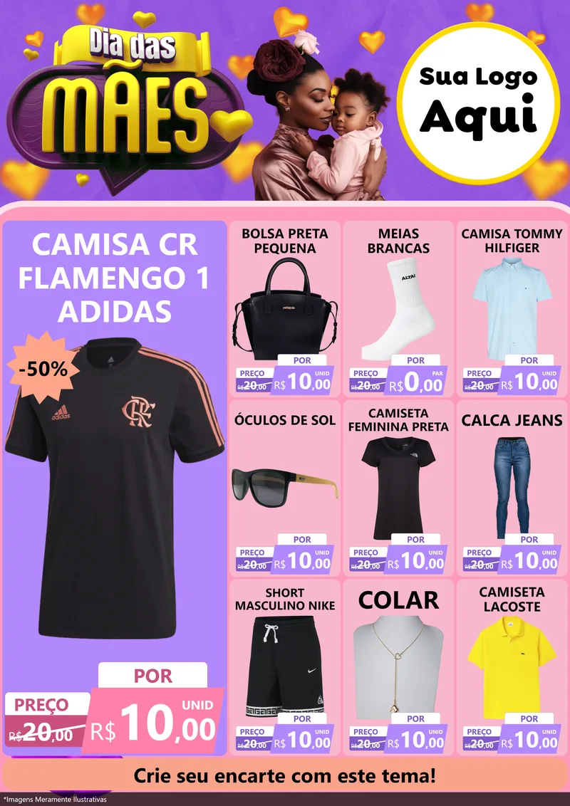 Modelo de Encarte para Encarte A4 Vertical com o tema Dia das Mães para Roupas e acessórios