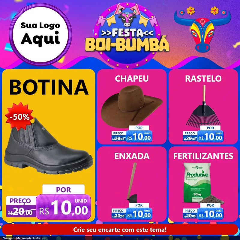 Modelo de Rede Social para Feed Facebook com o tema Festa Boi-Bumbá para Agropecuária