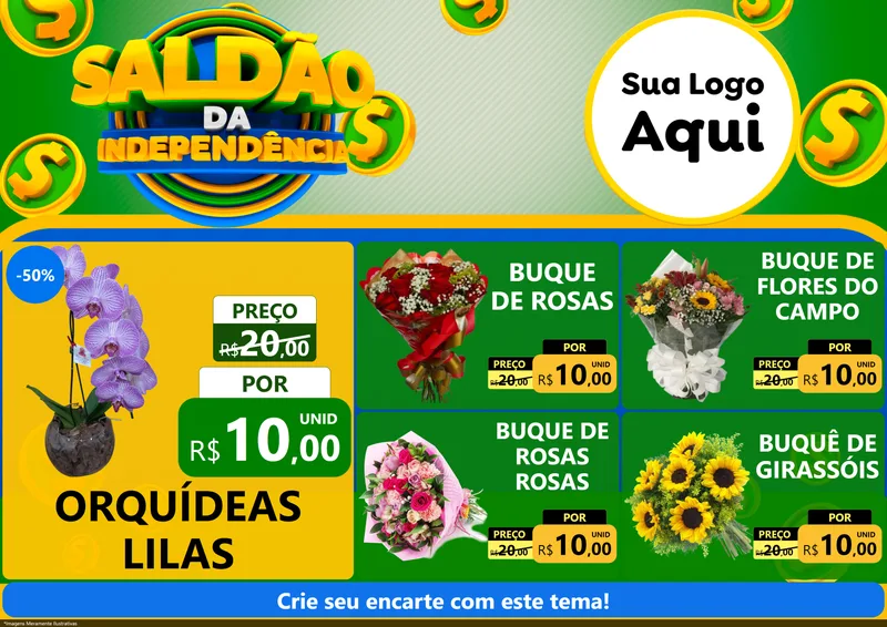 Modelo de Encarte para Encarte A4 Horizontal com o tema Saldão da Indepêndencia para Floricultura e jardim