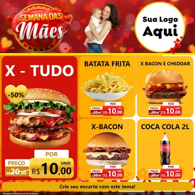 Modelo de Rede Social para Feed Facebook com o tema Semana das Mães para Hamburgueria