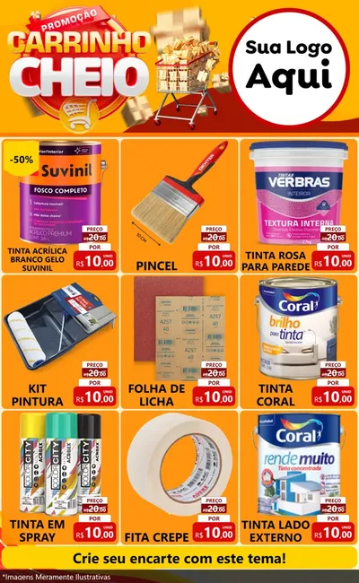 Modelo de Encarte para Encarte Grande com o tema Promoção carrinho cheio para Tintas e Ferramentas