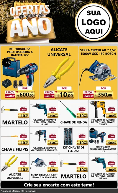 Modelo de Encarte para Encarte Grande com o tema Ofertas de Fim de Ano para Maquinas e Ferramentas