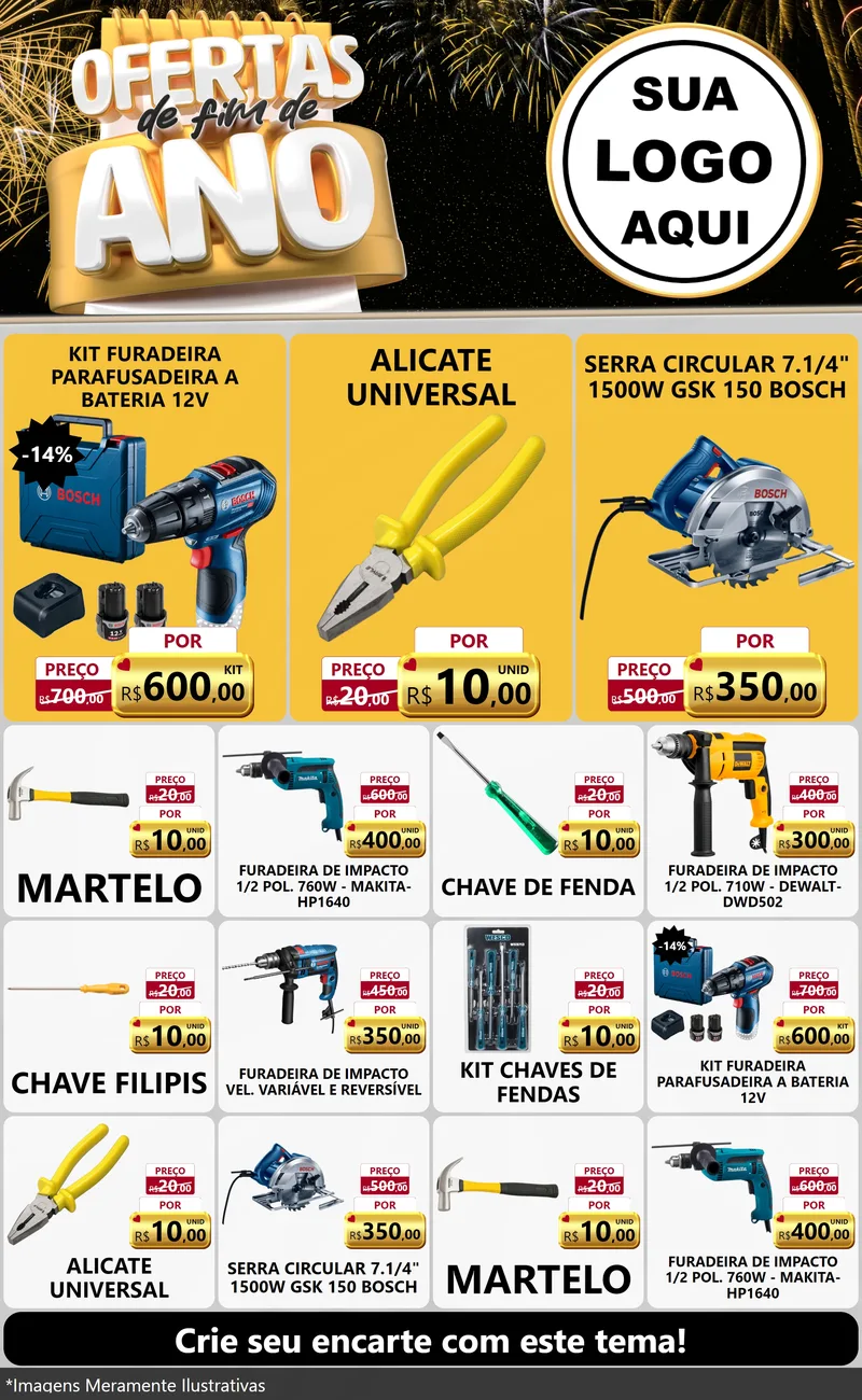 Modelo de Encarte para Encarte Grande com o tema Ofertas de Fim de Ano para Maquinas e Ferramentas