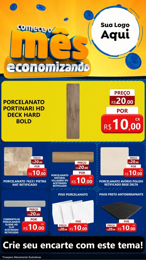 Modelo de Rede Social para Stories com o tema Comece O Mês Economizando para Pisos e revestimentos