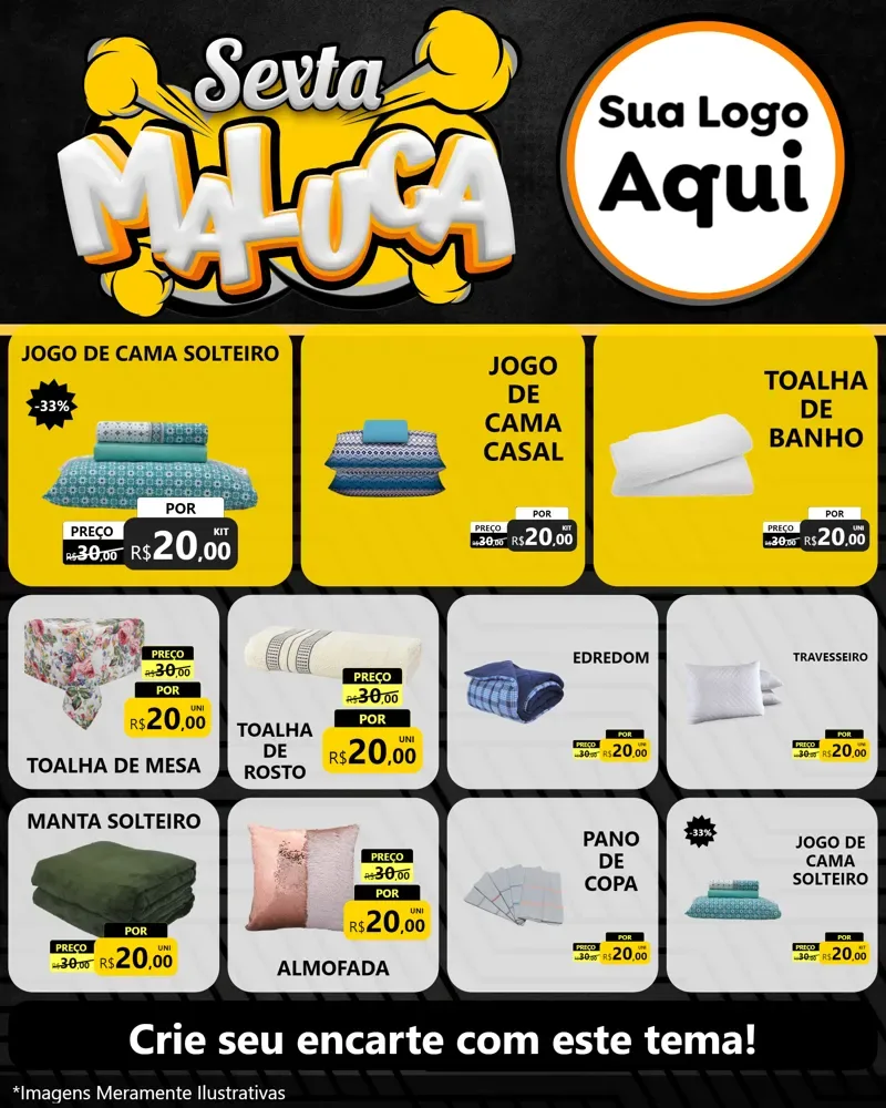 Modelo de Rede Social para Feed Instagram com o tema Sexta Maluca para Cama, Mesa e Banho