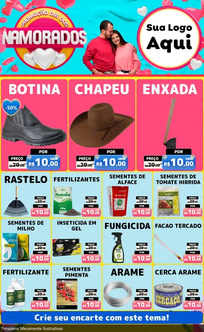 Modelo de Encarte para Encarte Grande com o tema Promoção Dia dos Namorados para Agropecuária