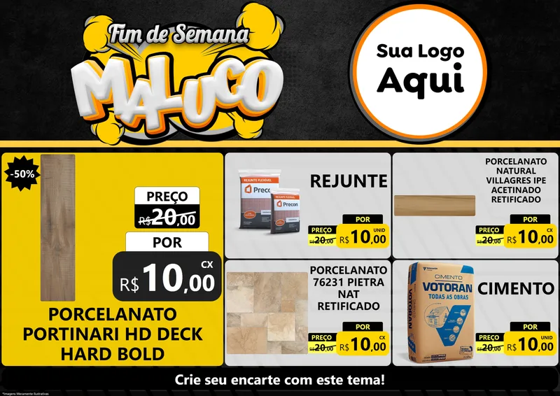 Modelo de Encarte para Encarte A4 Horizontal com o tema Fim de Semana Maluco para Pisos e revestimentos