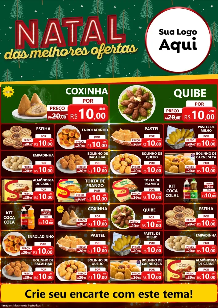 Modelo de Encarte para Encarte A4 Vertical com o tema Natal das Melhores Ofertas para Salgadaria