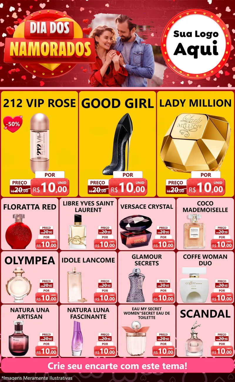 Modelo de Encarte para Encarte Grande com o tema Dia Dos Namorados para Perfumes