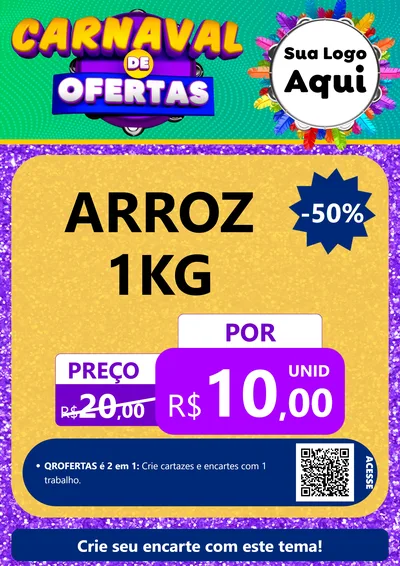 Modelo de Cartaz para Cartaz A4 Vertical com o tema Carnaval de Ofertas para Supermercado