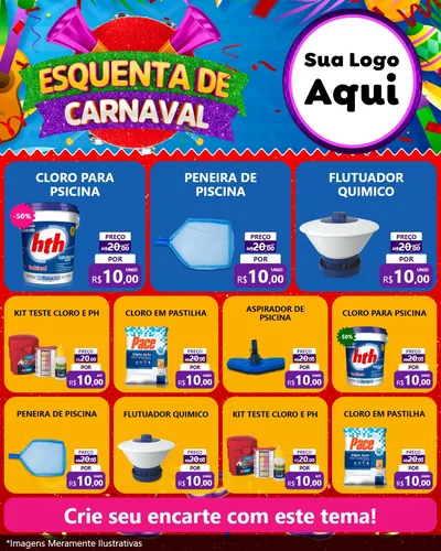 Modelo de Rede Social para Feed Instagram com o tema Esquenta de Carnaval para Produtos para Piscina