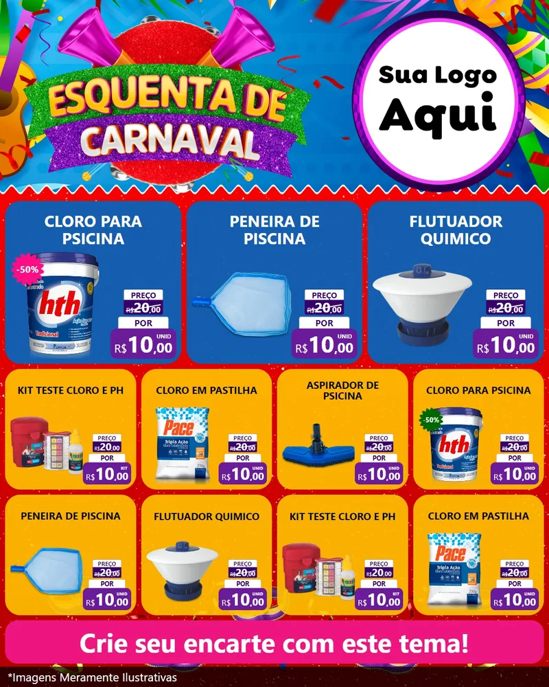 Modelo de Rede Social para Feed Instagram com o tema Esquenta de Carnaval para Produtos para Piscina