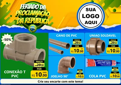 Modelo de Encarte para Encarte A4 Horizontal com o tema Feriado da Proclamação da República para Tubos e conexões