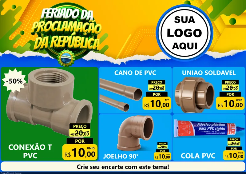 Modelo de Encarte para Encarte A4 Horizontal com o tema Feriado da Proclamação da República para Tubos e conexões
