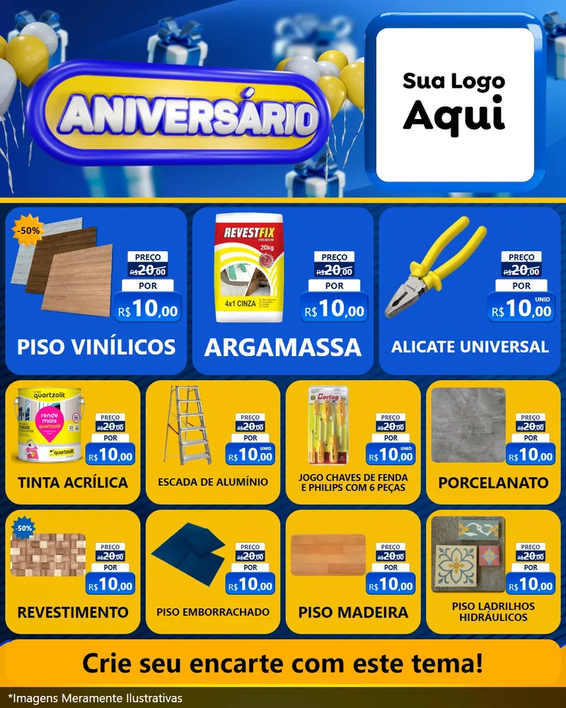 Modelo de Rede Social para Feed Instagram com o tema Aniversário para Material para Construção