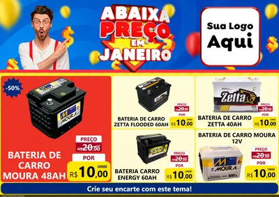 Modelo de Encarte para Encarte A4 Horizontal com o tema Abaixa Preço em Janeiro para Baterias Elétricas