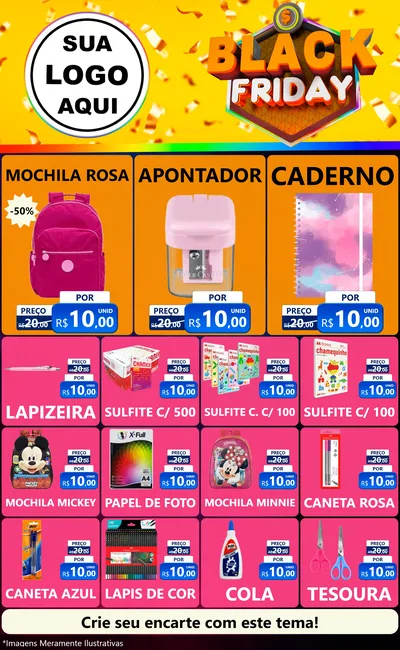 Modelo de Encarte para Encarte Grande com o tema Black Friday para Papelaria