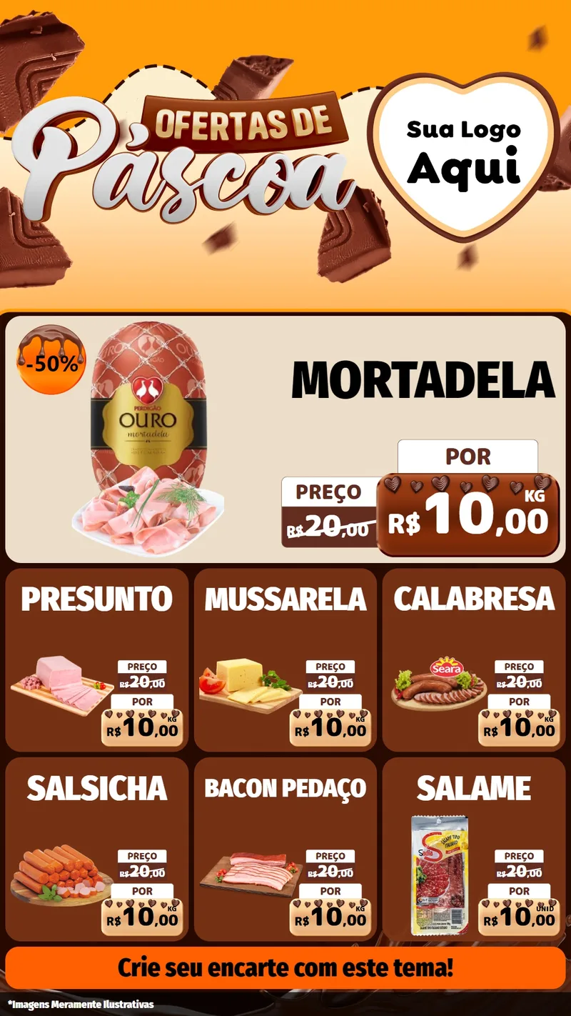 Modelo de Rede Social para Stories com o tema Ofertas de Páscoa para Frios e Laticínios